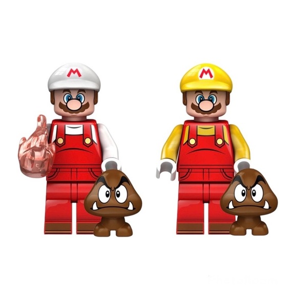 Fire Mario and Builder Mario 2 Goomba’s Custom Mini Block Figure Lego-compatible - Picture 1 of 3